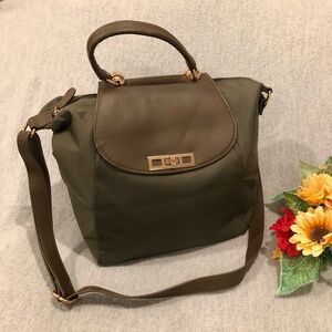 Brown & Olive Green Bag with Shiny Gold Hardware
